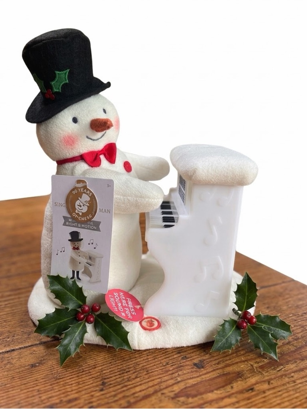 Hallmark Singing Snowman Playing Piano Musical Light & Motion Plush Tagged